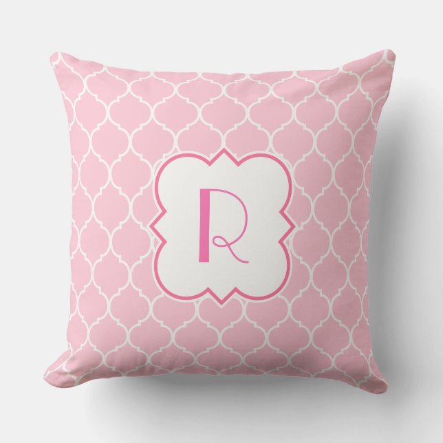 Quatrefoil Pattern with Monogram Throw Pillow (Front)