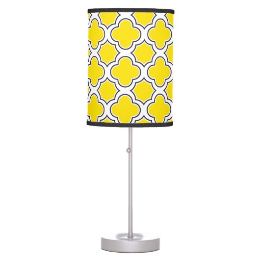 Quatrefoil Pattern Yellow and Navy Blue Table Lamp (Front)