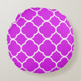 Quatrefoil Patterns Violet Hot Pink Purple White Round Pillow