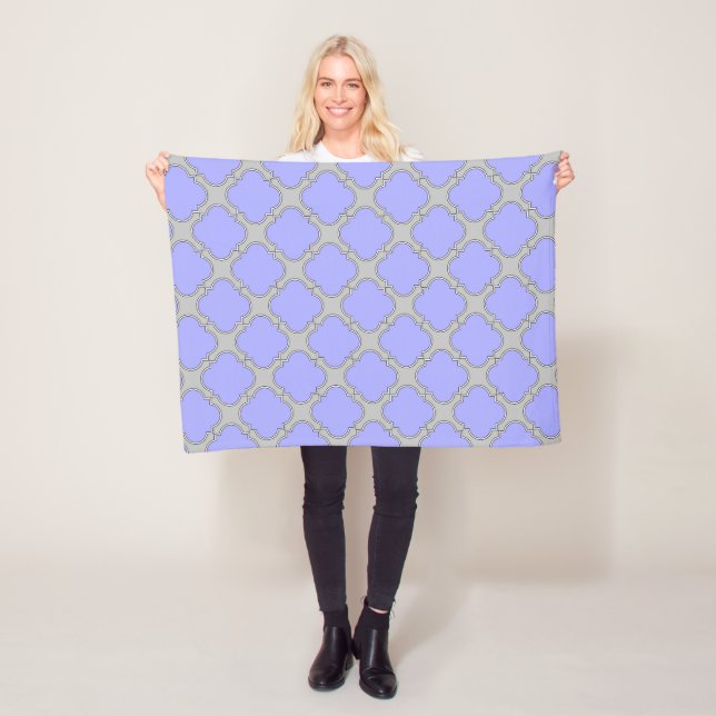 Quatrefoil periwinkle and gray fleece blanket (In Situ)