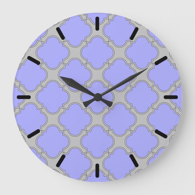 Quatrefoil periwinkle and gray large clock (Front)