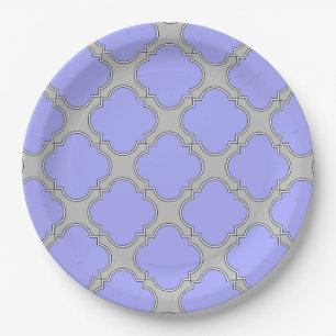 Quatrefoil periwinkle and gray paper plates