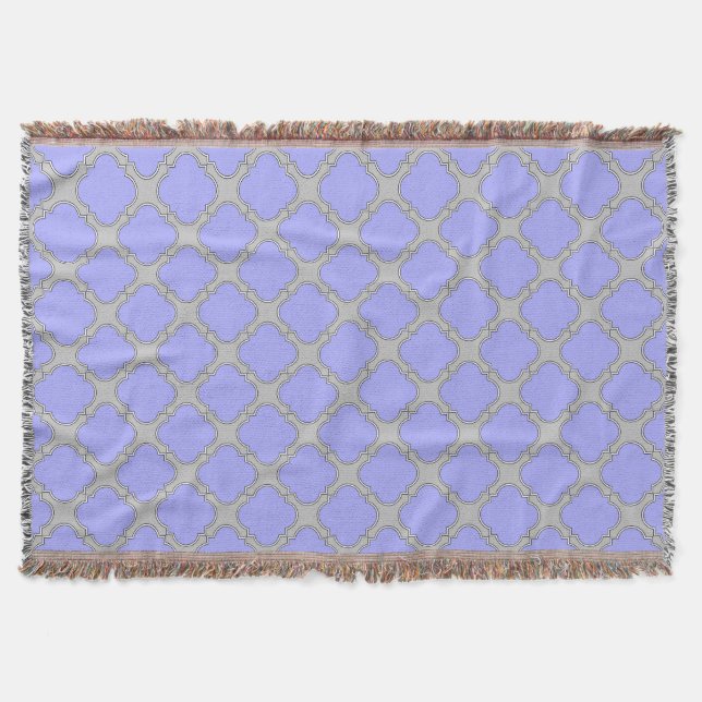 Quatrefoil periwinkle and gray throw blanket (Front)