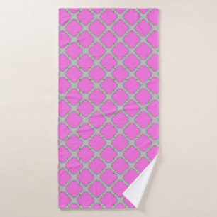 Quatrefoil pink and gray bath towel