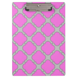 Quatrefoil pink and gray clipboard