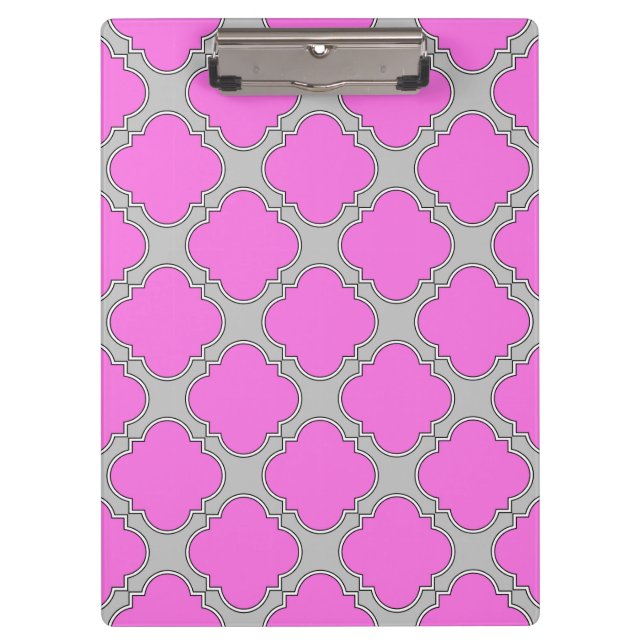 Quatrefoil pink and gray clipboard (Front)