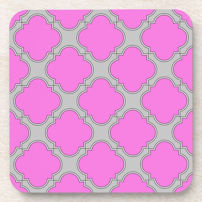 Quatrefoil pink and gray coaster (Front)