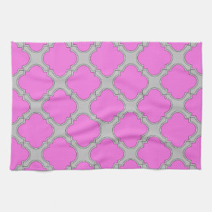 Quatrefoil pink and gray towel
