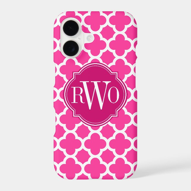 Quatrefoil Pink and White Pattern Monogram Case-Mate iPhone Case (Back)