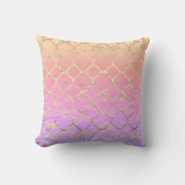 Quatrefoil Pink Rose Gold Foil Patterns Cute Girly Outdoor Pillow (Front)