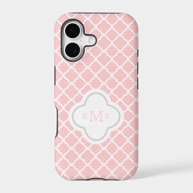 Quatrefoil Pink White Pattern Stylish Monogram Case-Mate iPhone Case (Back)