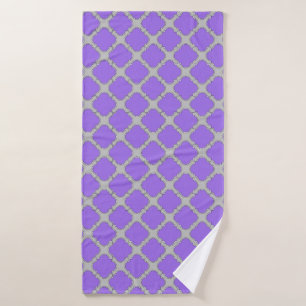 Quatrefoil purple and gray bath towel