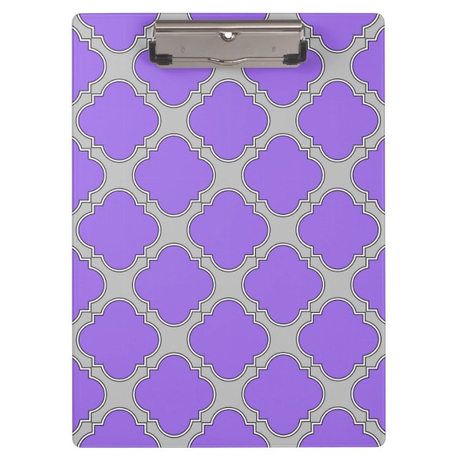 Quatrefoil purple and gray clipboard (Front)