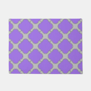 Quatrefoil purple and gray doormat