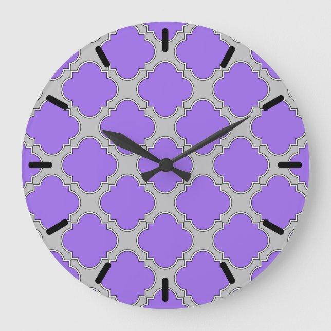 Quatrefoil purple and gray large clock (Front)