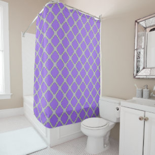 Quatrefoil purple and gray shower curtain