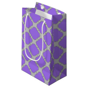 Quatrefoil purple and gray small gift bag