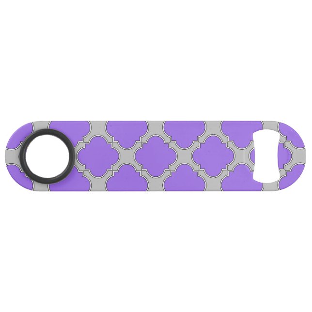 Quatrefoil purple and gray speed bottle opener (Front (Horizontal))