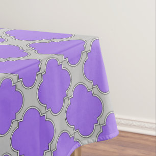 Quatrefoil purple and gray tablecloth