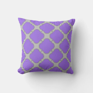 Quatrefoil purple and gray throw pillow