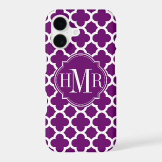 Quatrefoil Purple and White Pattern Monogram iPhone 17 Case
