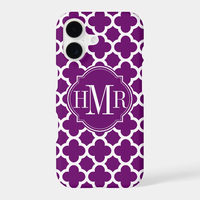 Quatrefoil Purple and White Pattern Monogram Iphone Case (Back)