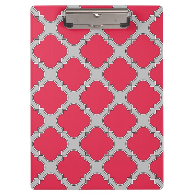 Quatrefoil red and gray clipboard (Front)
