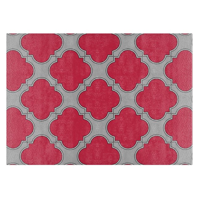 Quatrefoil red and gray cutting board (Front)