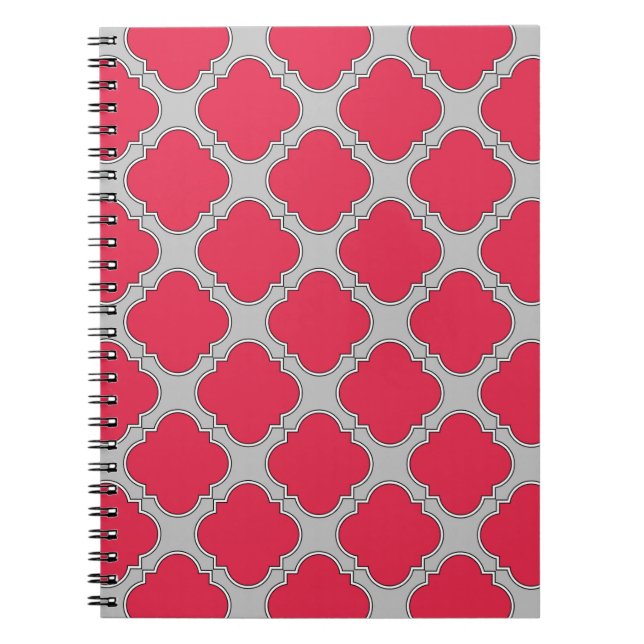 Quatrefoil red and gray notebook (Front)