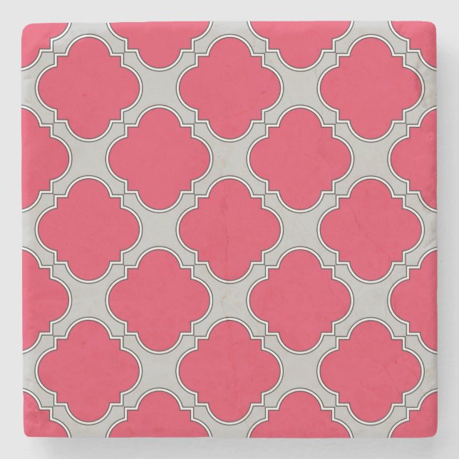 Quatrefoil red and gray stone coaster (Front)
