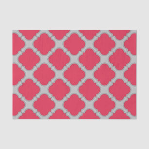 Quatrefoil red and gray tissue paper