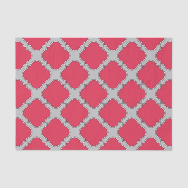 Quatrefoil red and gray tissue paper (Front)