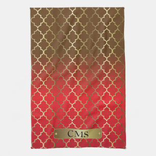 Quatrefoil Red & Brown Color Blends Kitchen Towel