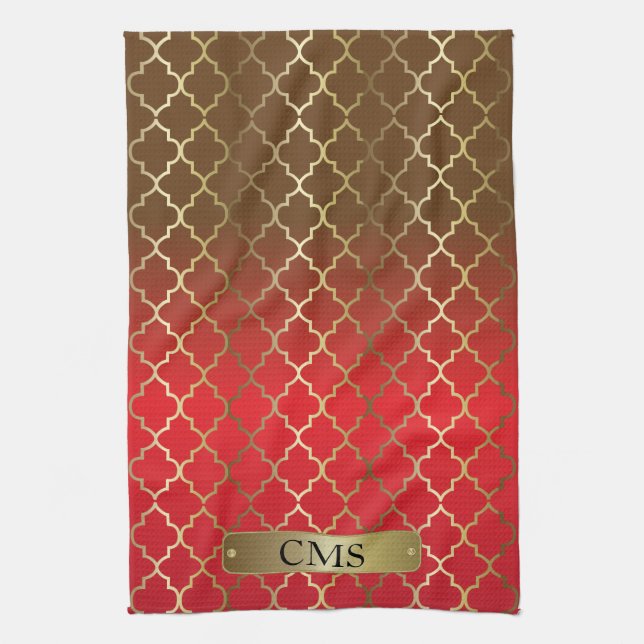 Quatrefoil Red & Brown Color Blends Kitchen Towel (Vertical)