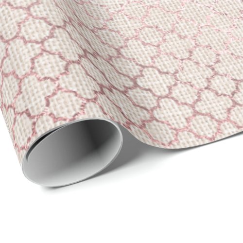 Quatrefoil Rose Gold Beige Creamy Pink Linen Wrapping Paper