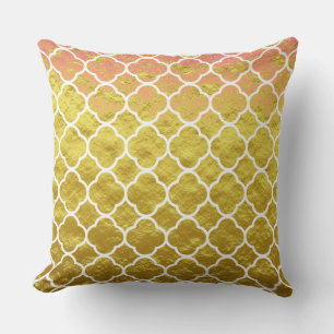 Quatrefoil Rose Gold Ombre Foil Lattice Sparkly Throw Pillow