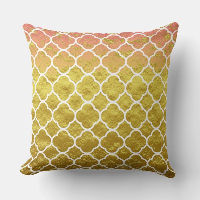 Quatrefoil Rose Gold Ombre Foil Lattice Sparkly Throw Pillow (Front)