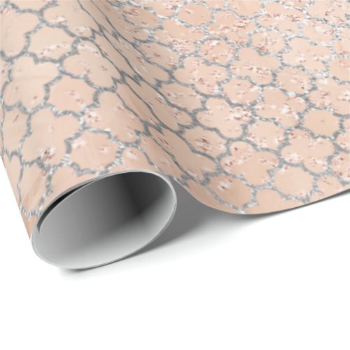 Quatrefoil Silver Glam Pink Rose Gold Peach Shiny Wrapping Paper