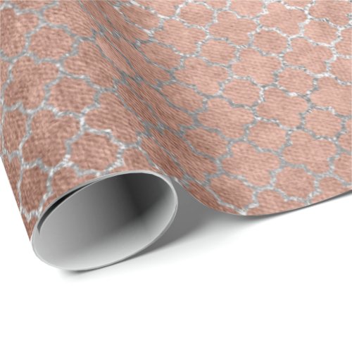 Quatrefoil Silver Glam Pink Rose Gold Shiny Wrapping Paper