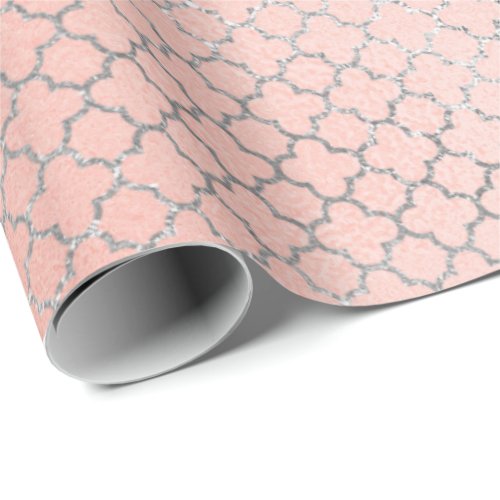 Quatrefoil  Silver Pink Rose Gold Blush  Shiny Wrapping Paper