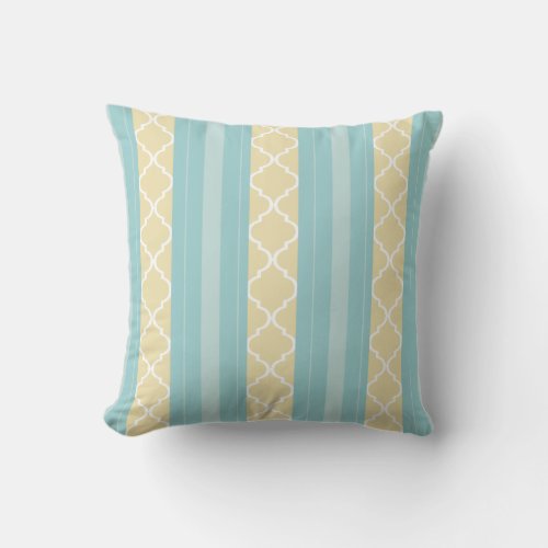 Quatrefoil stripes seafoam tan white throw pillow