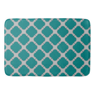 Quatrefoil teal and gray bath mat