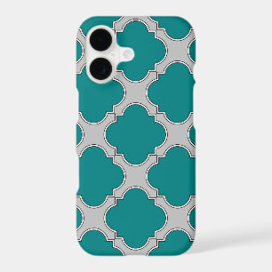 Quatrefoil teal and gray iPhone 17 case