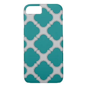 Quatrefoil teal and gray iPhone 8/7 case