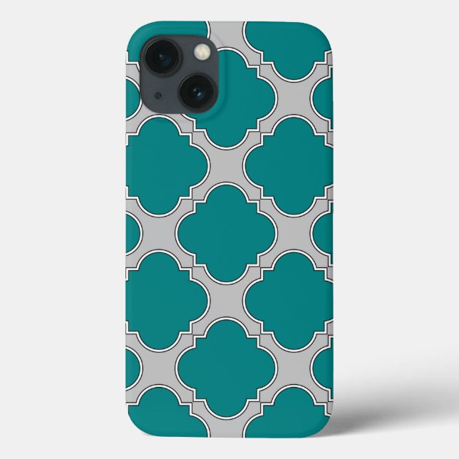Quatrefoil teal and gray Case-Mate iPhone case (Back)