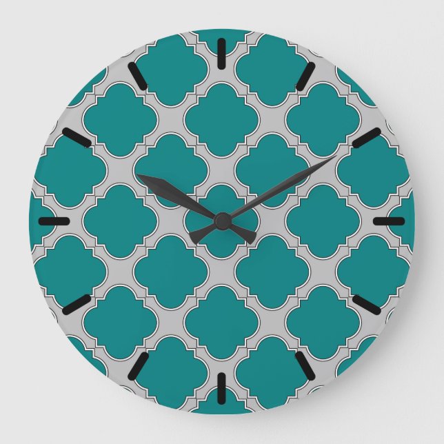 Quatrefoil teal and gray large clock (Front)