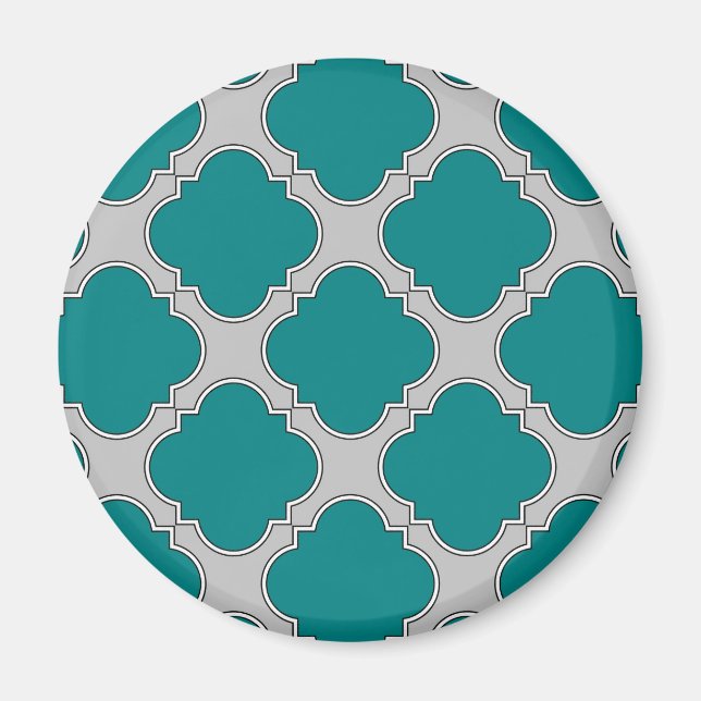 Quatrefoil teal and gray magnet (Front)