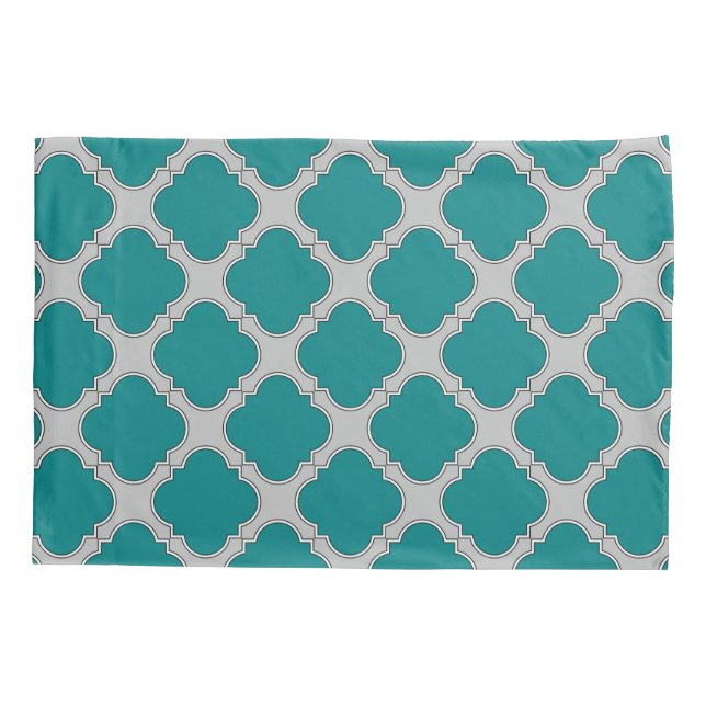 Quatrefoil teal and gray pillowcase (Back)