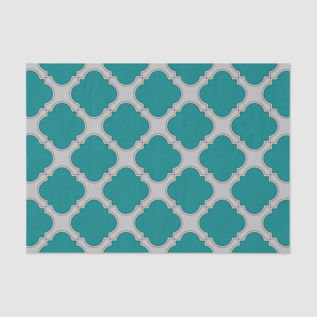 Quatrefoil teal and gray tissue paper (Front)