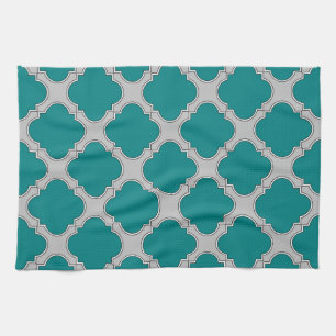 Quatrefoil teal and gray towel